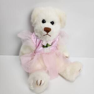Unipak Plush White Bear w/ Embroidered Brown Nose & Pink Tulle Dress 9" Jointed